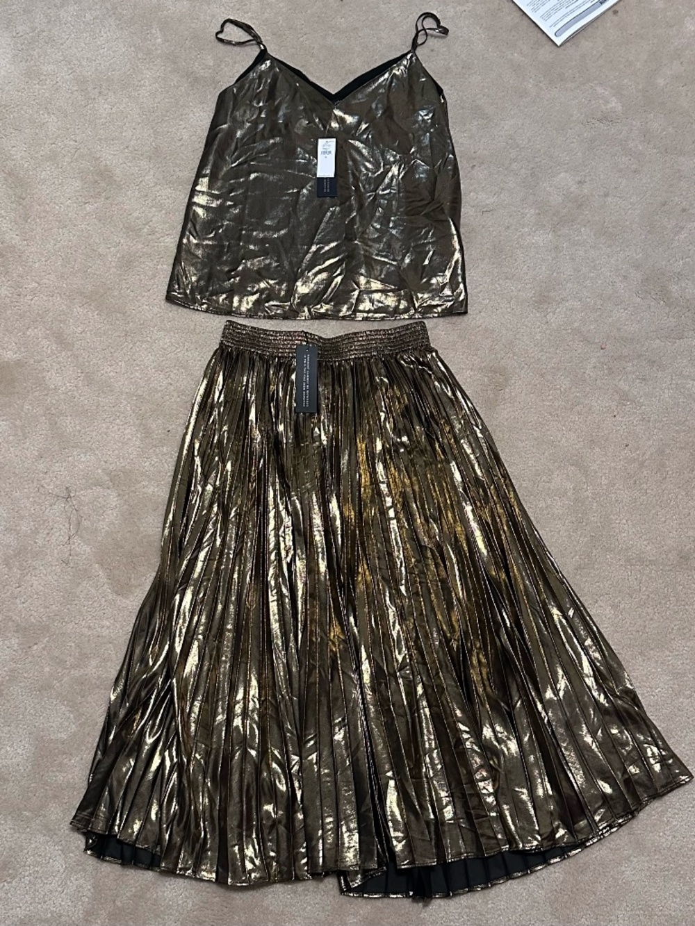 NWT Banana Republic Cami and pleated Skirt Gold Bronze